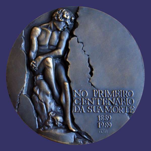 Correia, Joaquim, Centenary of the Death of Portuguese Sculptor Antnio Soares dos Reis, 1989, Reverse
Bronze, 80 mm, 270 g

Obverse:  Antnio Soares dos Reis

Reverse:  Sculpture "Desterrado"
