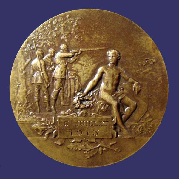 Dubois, Henri, Marianne, Shooting Medal, 1913, Reverse
Obverse:  REPUBLIQUE FRANCAISE

Obverse Signature:  H. DUBOIS

Reverse Engravure:  5 JUILLET 1913
Keywords: art nouveau birks_nude_male