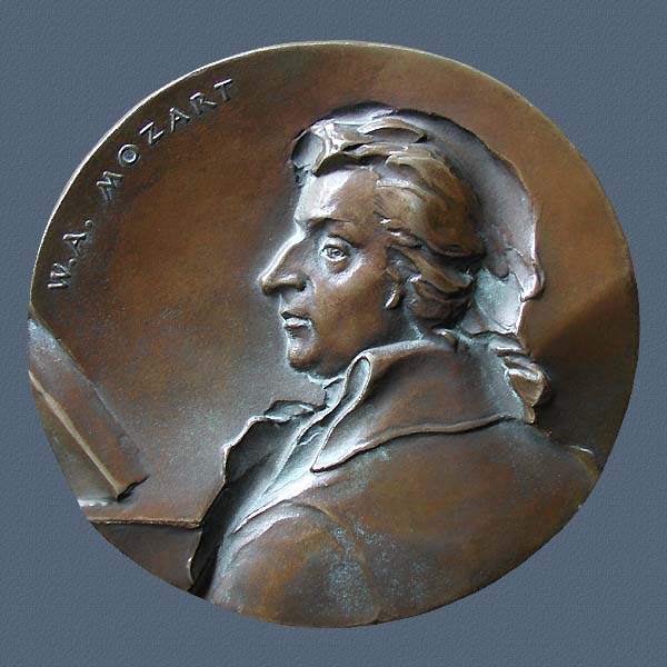 W.A.MOZART, cast bronze, 115x120 mm, 1993, Obverse
Keywords: contemporary