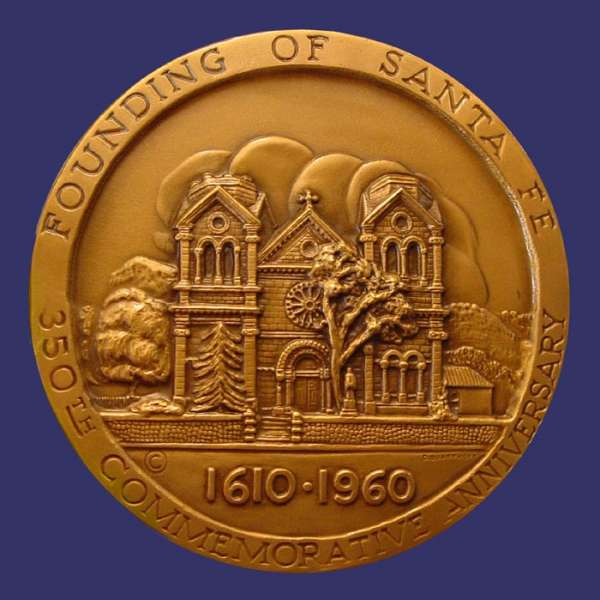 350 Year Anniversary of the Founding of Santa Fe, Obverse
[b]From the Collection of John Birks[/b]

Medal designed by Kay Van Elmendorf Wiest and executed by Donna Quasthoff, both of Santa Fe, New Mexico.
