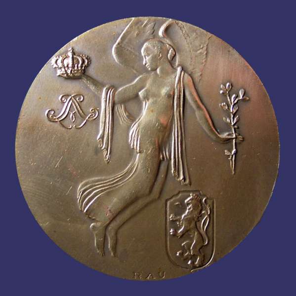 Rau, Marcel, Belgian Centenary, 1930, Obverse
By Marcel Rau (1886-1966), Belgium
Keywords: art_deco_page angel nude female birks_nude_female