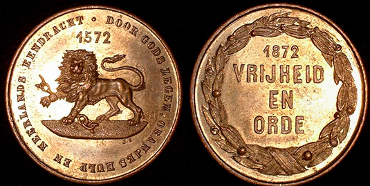 1872 Dutch Revolt 300th Anniverary
Netherlands Freedom

Written: 1872;
Source: Bakunin on Anarchy, translated and edited by Sam Dolgoff, 1971.

This selection was written when the decisive struggle in the International Workingmens International had reached its climax with the expulsion of Bakunin from the International by the Hague Congress in 1872. The first part concerns Marxs conduct in the International and concerns the differences of principle and tactics between the two opposing factions. It also deals with the basic principles of revolutionary syndicalism, including a critique of Marxism, particularly in relation to the labor movement. Bakunin takes up such matters as 1) non-worker members of the International; 2) should the General Council assume dictatorial powers over the International; 3) should the International be a model of the new society it is trying to build, or a replica of the State; 4) the relatively prosperous semi-bourgeois caste of crafts and industrial workers who could easily constitute the fourth governing class (the other three being the Church, the State bureaucracy, and the capitalists); and 5) Bakunins confidence in the revolutionary potential of the most oppressed, poorest, and alienated masses whom he calls the flower of the proletariat.

Bronze/brass 7.5gms 30mm
