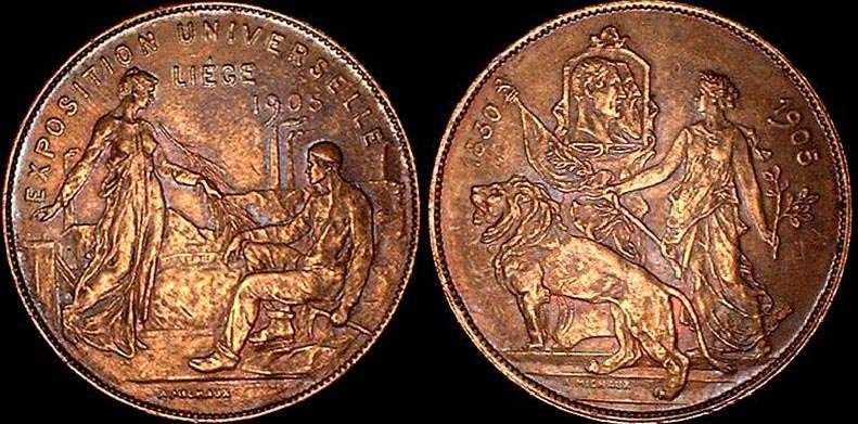 1905 Belgium Expo at Liege by A. Mischaux
Bronze 30mm 9.9gms
